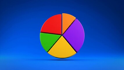 Colorful 3 d pie chart animation on blue background for data visualization - Powered by Adobe