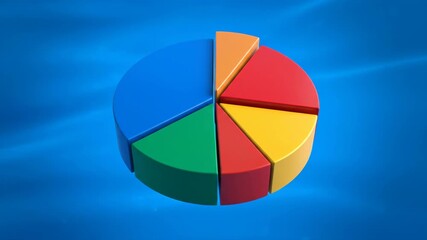 Colorful 3 d pie chart on blue background for data visualization - Powered by Adobe