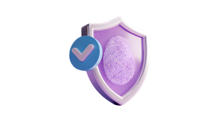 3D Fingerprint Security Shield Icon with Blue Check Mark Representing Safe Identity Access