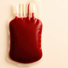 A red bag with a red liquid inside