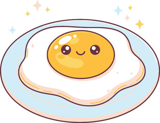 Kawaii Breakfast Fried Egg Vector Icon - Cute Smiling Morning Food Illustration