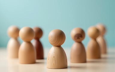 Wooden figures representing leadership and team. High quality