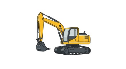 Illustration of a Yellow Excavator on a White Background.