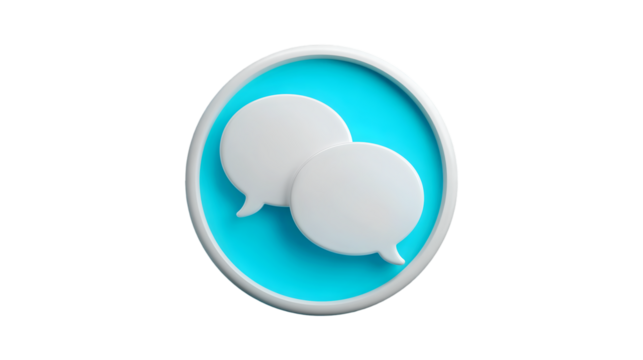 3D White Chat Bubble Icon on Cyan Background Representing Messaging, Communication, and Digital Dialogue