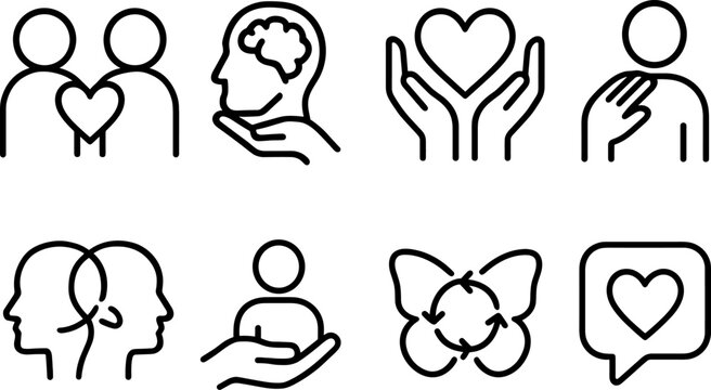 Minimalist mental health icons highlighting empathy and support - Powered by Adobe