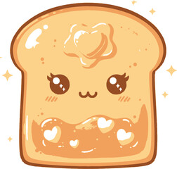 Kawaii Toast EPS: Cute Butter and Jam with Hearts Breakfast Vector Icon