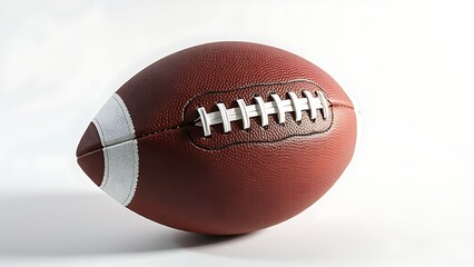 touchdown. American football isolated on white, textured leather details with dramatic side lighting. event key visuals, club posters, designed for sports event promotions and stadium branding.