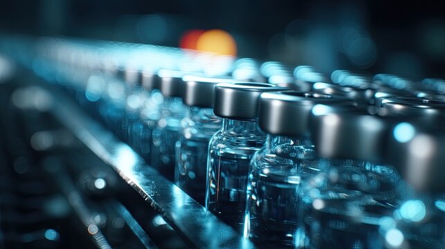 Rows of capped vials on a production line