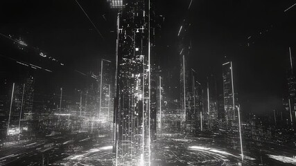 Futuristic digital cityscape visualizing data and network connections - Powered by Adobe