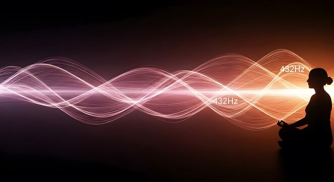 Meditation Silhouette with 432 Hz Frequency Waves Visualizing So