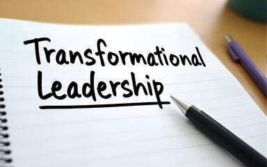 Transformational leadership handwritten in a notepad. High quality