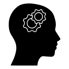 Silhouette Head Profile with Interlocking Gears Symbolizing Thinking Logic and Problem Solving Concept
