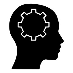 Silhouette of Human Head Profile with Gear Icon Inside for Thinking Logic and Problem Solving Concept
