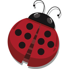 Detailed Illustration of a Red Ladybug With Black Spots and Antennae on a Transparent Background Isolated Vivid Color Insect Macro View