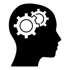 Silhouette of Human Head with Interlocking Gears Symbolizing Thinking Logic and Brainstorming
