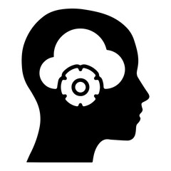 Cloud Computing and Data Processing Concept in Human Mind Silhouette Icon
