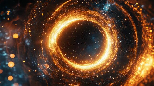 Cosmic black hole vortex pulling glowing light particles - Powered by Adobe