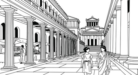 Ancient rome illustration roman forum architecture and people art