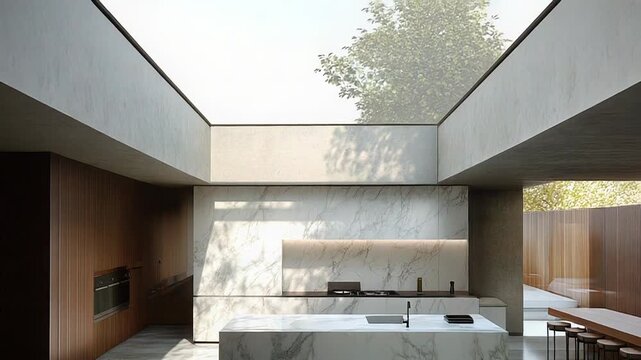 Modern minimalist kitchen interior receiving natural light