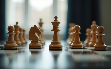 Chess board for business strategy and leadership assignment concept of team player or business team and leadership strategy or strategic planning and human resources organization risk management.