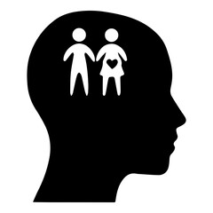 Silhouette Head Profile with Pregnant Couple Icon Inside Symbolizing Family Planning and Parenthood Thoughts