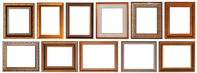 frame picture isolated on white background gold antique set