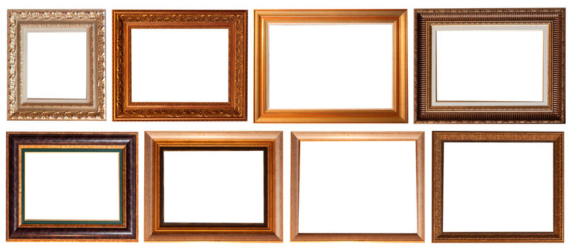 frame picture isolated on white background gold antique set