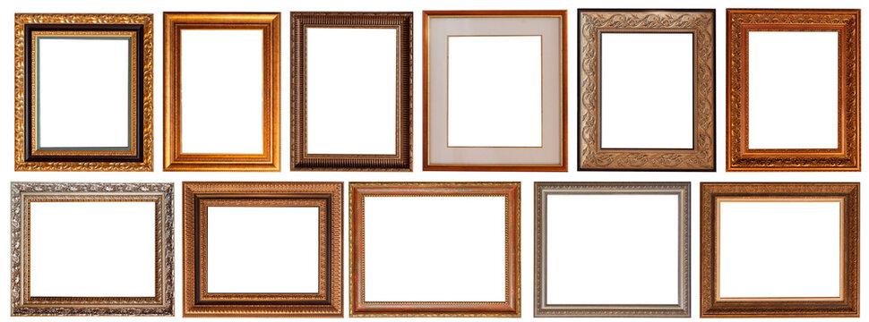frame picture isolated on white background gold antique set - Powered by Adobe