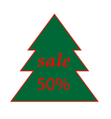 Christmas tree green sale, 50%, icon, illustration,