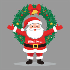Merry Christmas Santa Claus Vector Illustration,Happy Santa with Christmas Greeting Vector,Festive Santa Claus with Pine Wreath Vector Design,,Cartoon Santa in Red Costume Vector Artwork.