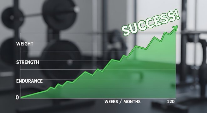 Gym training progress chart showing improvement in weight strength and endurance