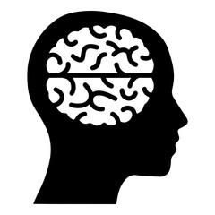 Silhouette of Human Head with Detailed Brain Icon Inside Symbolizing Cognition and Intelligence