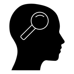 Silhouette of Human Head with Magnifying Glass Symbolizing Search Analysis and Insight Concept