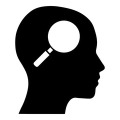 Concept of Deep Thinking and Mental Search Magnified Inside Human Head Silhouette Icon