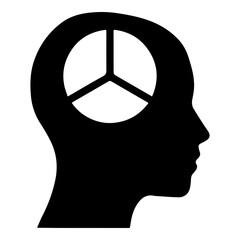 Silhouette of Human Head with Peace Symbol Inside Brain Icon for Harmony and Calm