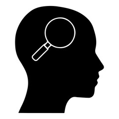 Silhouette of Human Head with Magnifying Glass Inside Symbolizing Focus Analysis and Deep Thinking