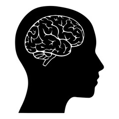 Silhouette of Human Head with Detailed Brain Outline for Psychology and Intelligence Concepts