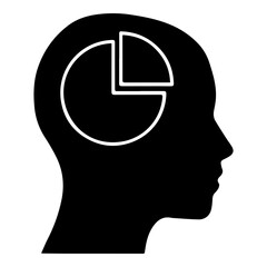 Conceptual Icon Silhouette of Human Head with Pie Chart Inside for Data Analysis and Decision Making