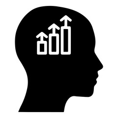 Silhouette of Human Head with Growing Bar Chart Inside Symbolizing Business Growth and Success Mindset