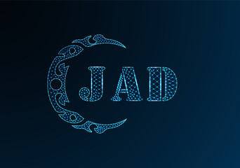 Low poly letter logo JAD design. JAD letter logo low poly vector design on blue color gradient background. JAD logo low poly design