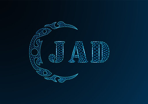 Low poly letter logo JAD design. JAD letter logo low poly vector design on blue color gradient background. JAD logo low poly design