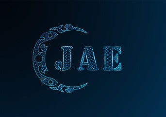 Low poly letter logo JAE design. JAE letter logo low poly vector design on blue color gradient background. JAE logo low poly design