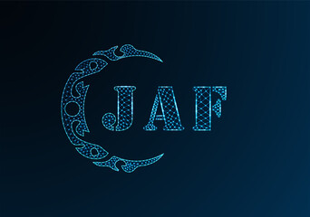 Low poly letter logo JAF design. JAF letter logo low poly vector design on blue color gradient background. JAF logo low poly design