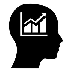 Silhouette of Head with Growing Bar Chart Inside Symbolizing Business Growth Strategy and Success Mindset