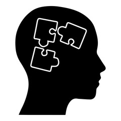 Silhouette of Human Head with Jigsaw Puzzle Pieces Inside Symbolizing Thought and Problem Solving Icon