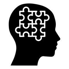 Silhouette of Human Head with Interlocking Puzzle Pieces Inside Symbolizing Thought Process and Problem Solving
