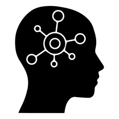 Icon silhouette of human head with interconnected network structure inside symbolizing complex thought artificial intelligence and modern learning