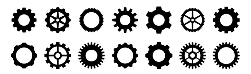 Gear set. Black gear set. Gear setting vector icon. Gear wheel isolated on white background