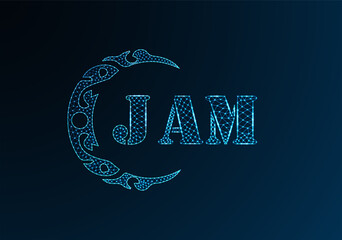 Low poly letter logo JAM design. JAM letter logo low poly vector design on blue color gradient background. JAM logo low poly design
