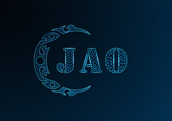 Low poly letter logo JAO design. JAO letter logo low poly vector design on blue color gradient background. JAO logo low poly design